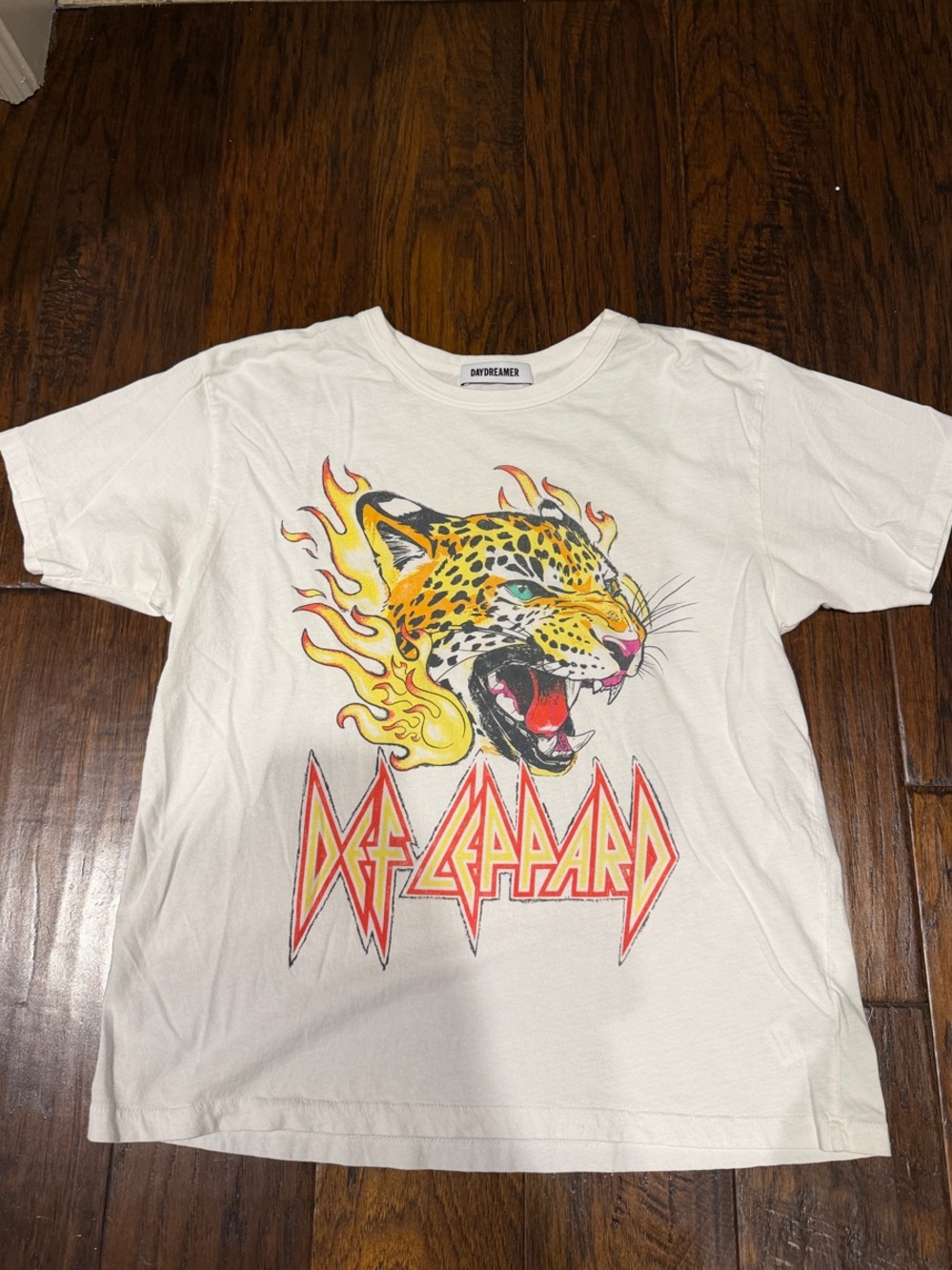 Daydreamer White Tee with Flaming Leopard Graphic